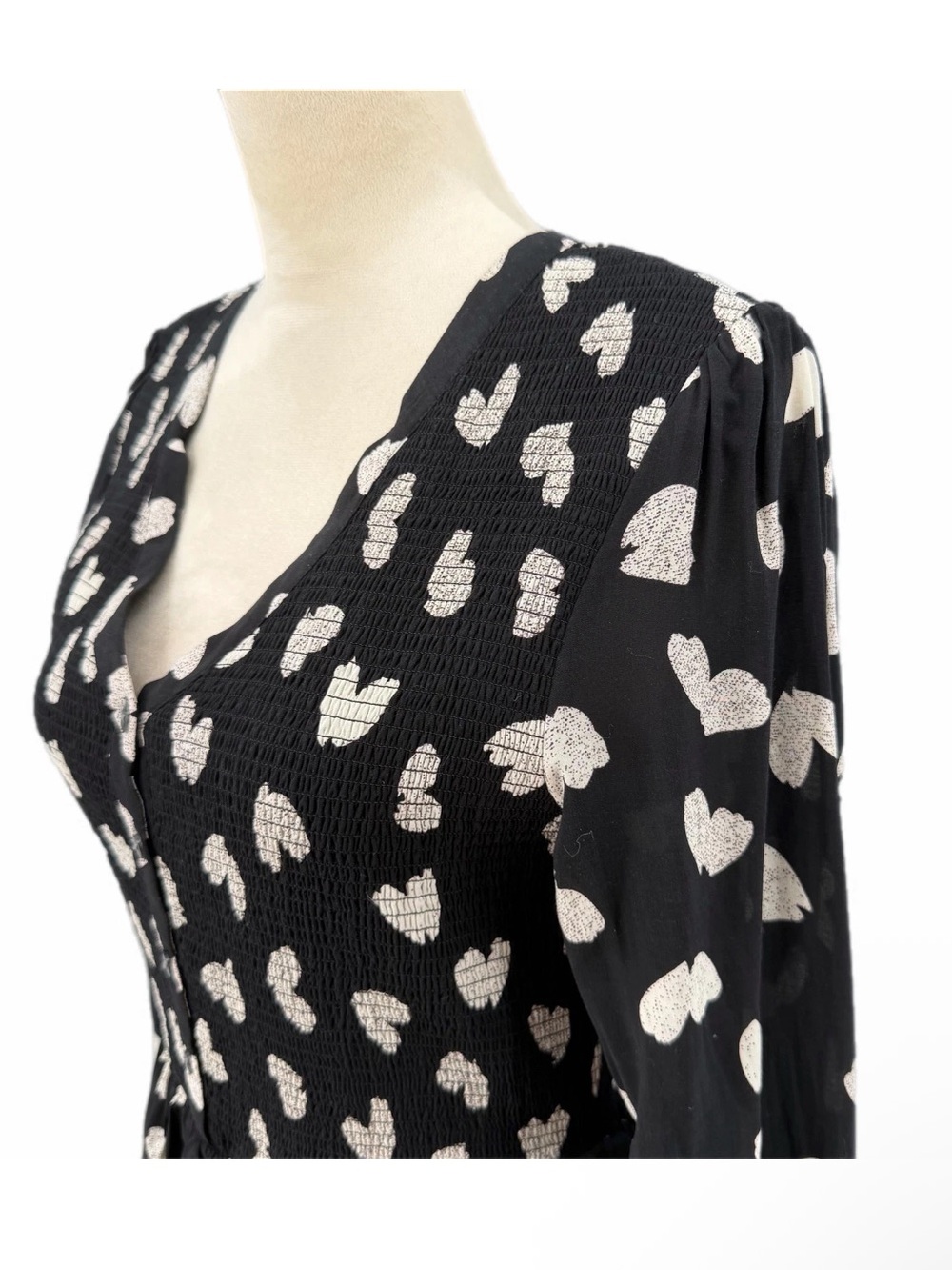 Maeve By Anthropologie Black Dress with White Heart Print SZ M - Picture 4 of 8